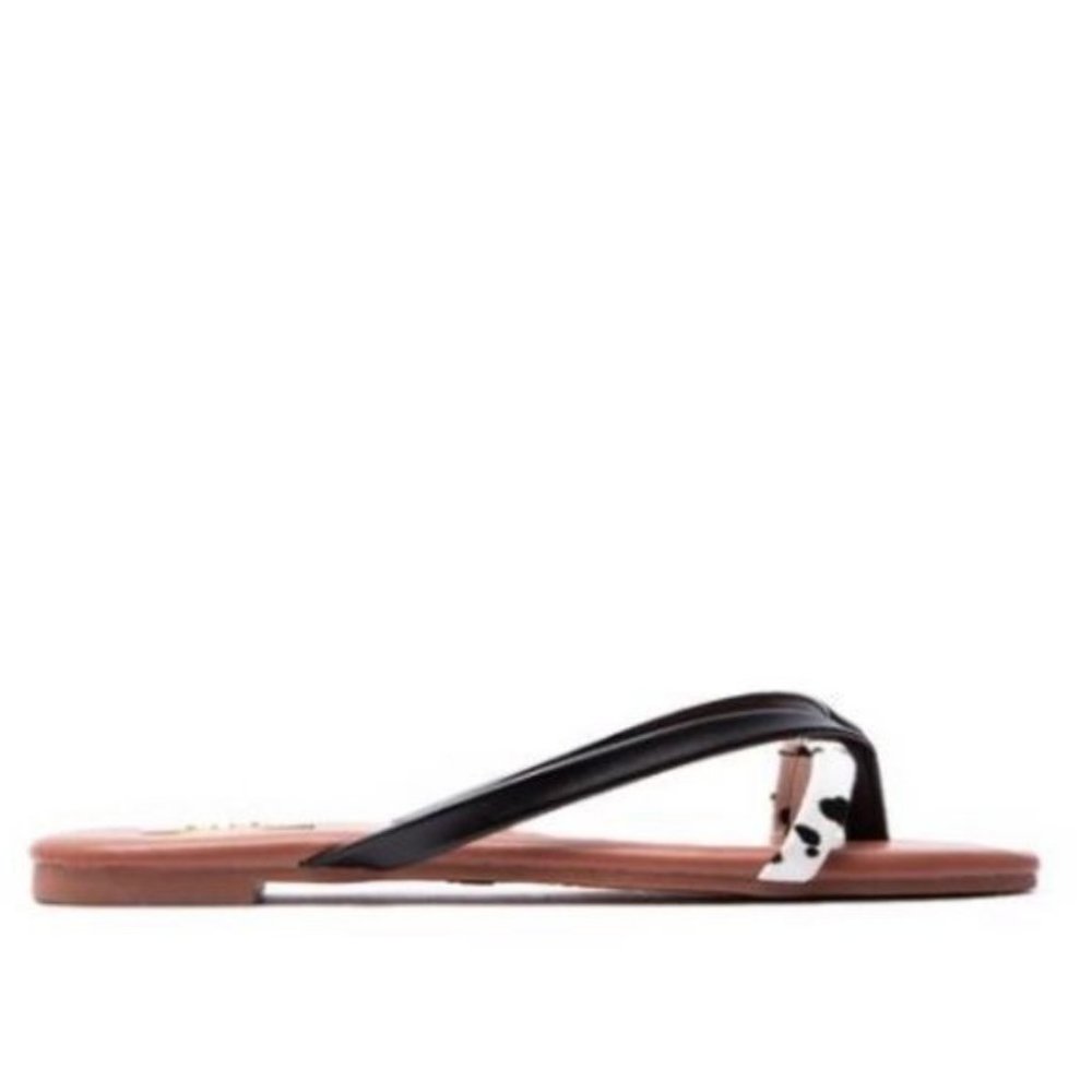 !! NEW !! Two Way Strap Sandals with Gold Detail in Black Cow Print - Picture 4 of 4